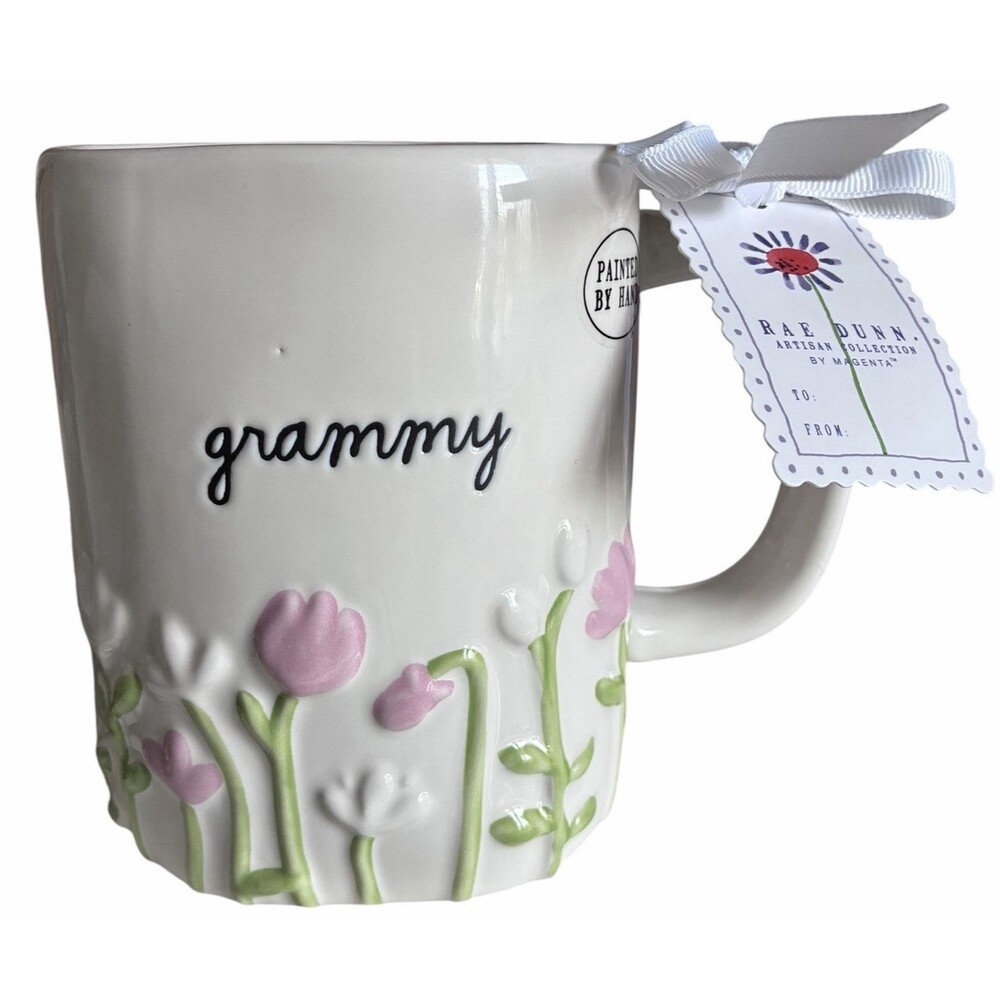 Rae Dunn Grammy Mug Pink Floral Embossed Artisan Collection Gift Mug New